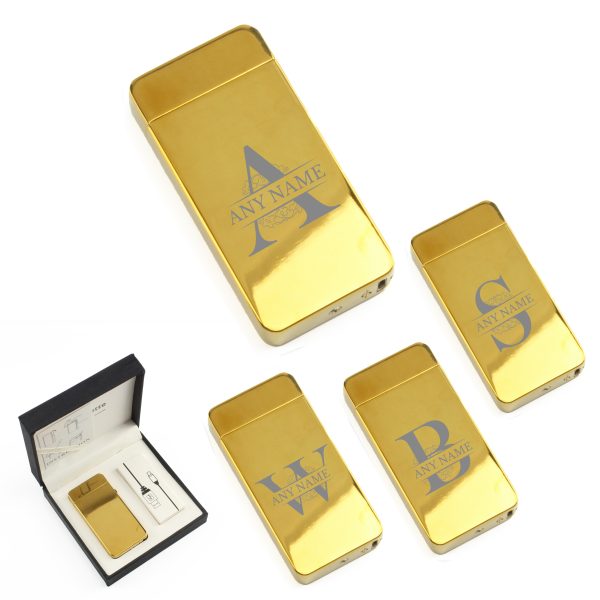 Engraved Electric Arc Lighter, Gold, Any Letter, Gift Boxed - Image 3