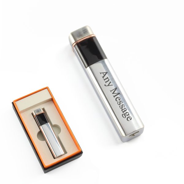 Engraved Slim Electric Lighter Silver Any Message Gift Boxed - Image 3