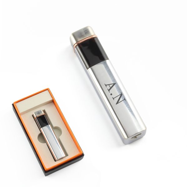 Engraved Slim Electric Lighter Silver Initials Gift Boxed - Image 3