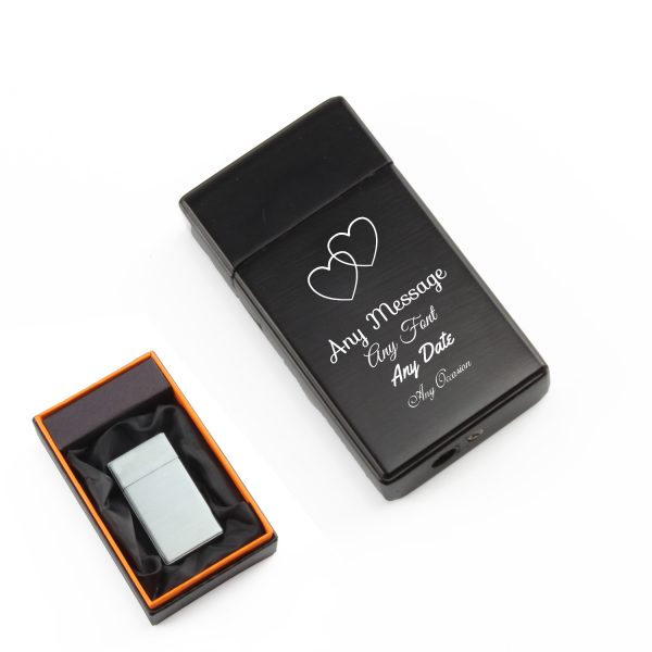 Engraved Jet Gas Lighter Black Overlapping Hearts Gift Boxed - Image 3