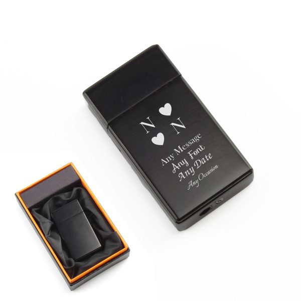 Engraved Jet Gas Lighter Black Heart Initials Gift Boxed - Image 3