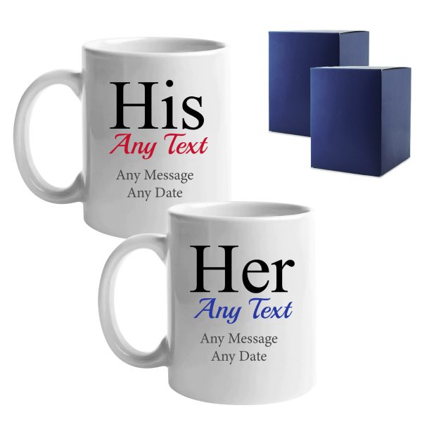 His and Hers Any Text Mug Set, Gift Boxed, Ceramic 11oz/312ml Mugs - Image 3
