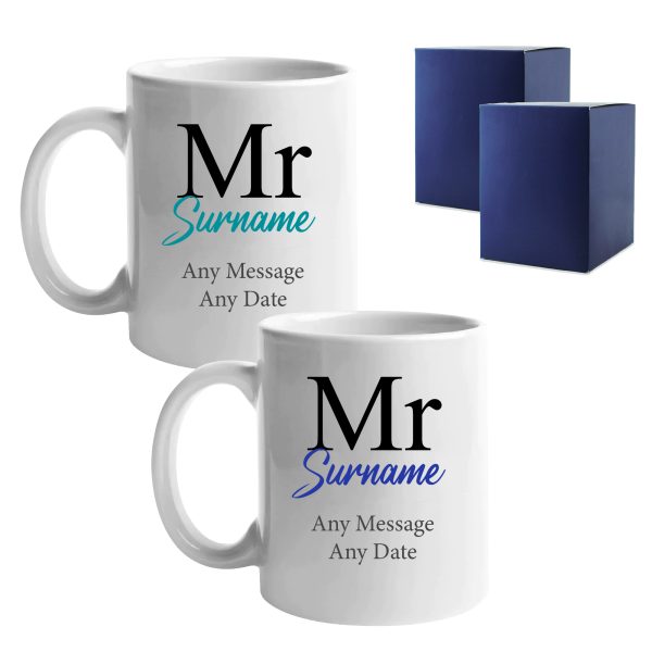 Mr and Mr Mug Set, Classic Font Design, Ceramic 11oz/312ml Mugs - Image 3