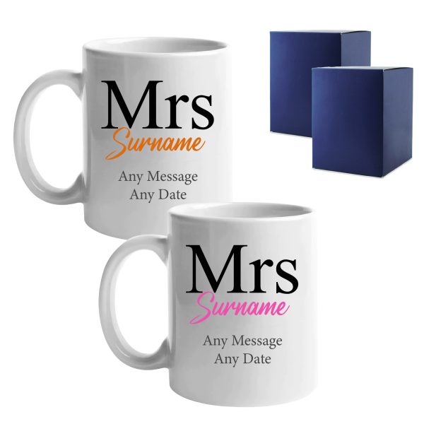 Mrs and Mrs Mug Set, Classic Font Design, Ceramic 11oz/312ml Mugs - Image 3