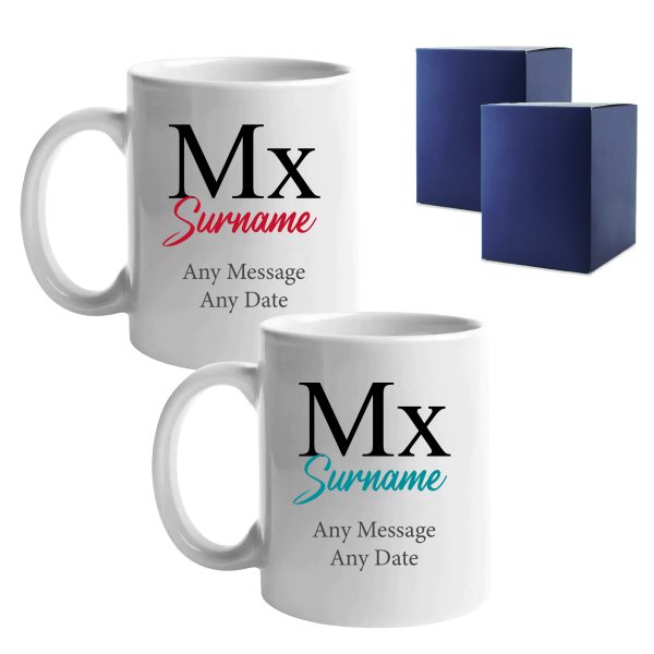 Gender Neutral Wedding Mug Set, Mx and Mx Classic Font Design - Image 3
