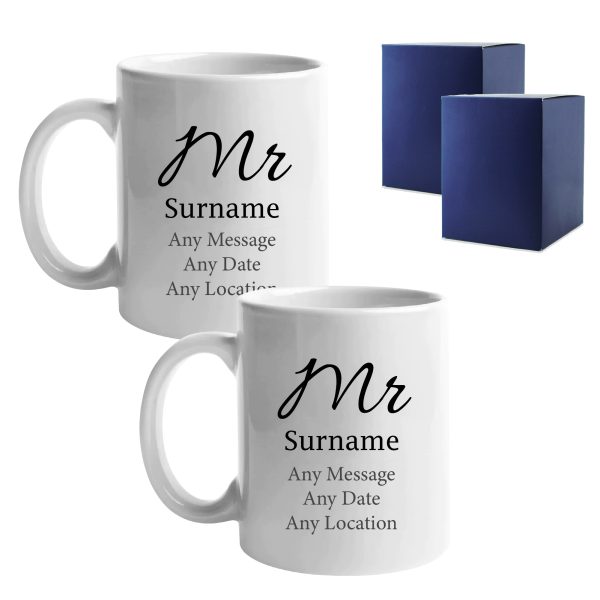 Mr and Mr Mug Set, Elegant Font Design, Ceramic 11oz/312ml Mugs - Image 3