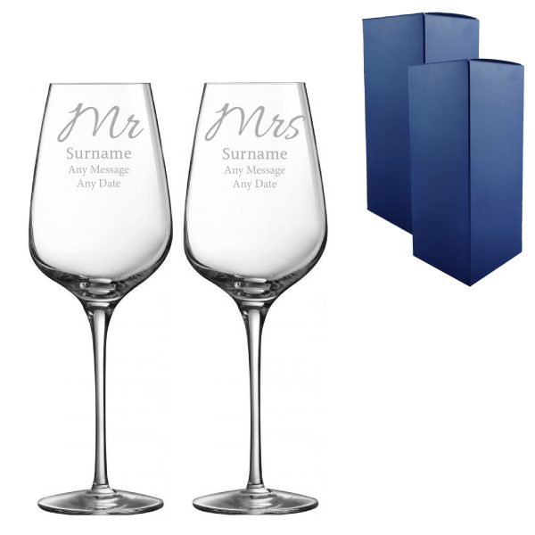 Engraved Mr and Mrs Sublym Wine Glasses, 15.8oz/450ml, Elegant Font - Image 3
