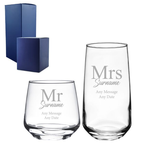 Engraved Mr and Mrs Whisky and Cocktail Set, Classic Font - Image 3