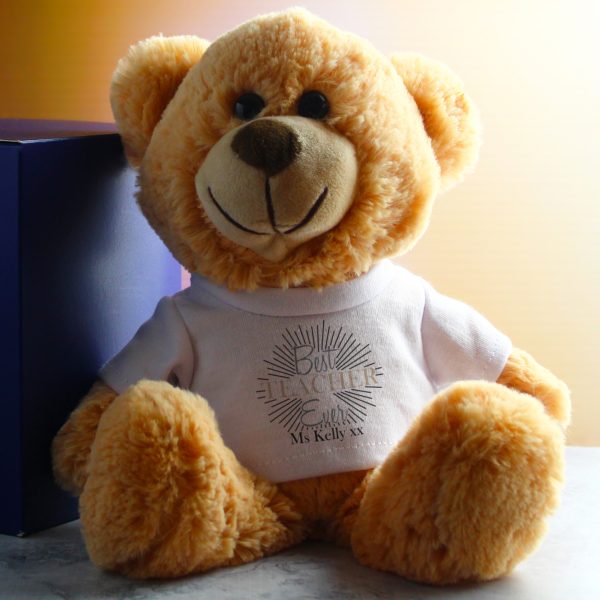 Cream Teddy Bear with Best Teacher Ever Design T-Shirt - Image 4