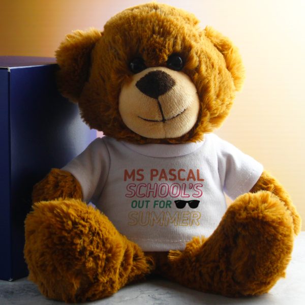 Dark Brown Teddy Bear with School's Out For Summer Design T-Shirt - Image 4