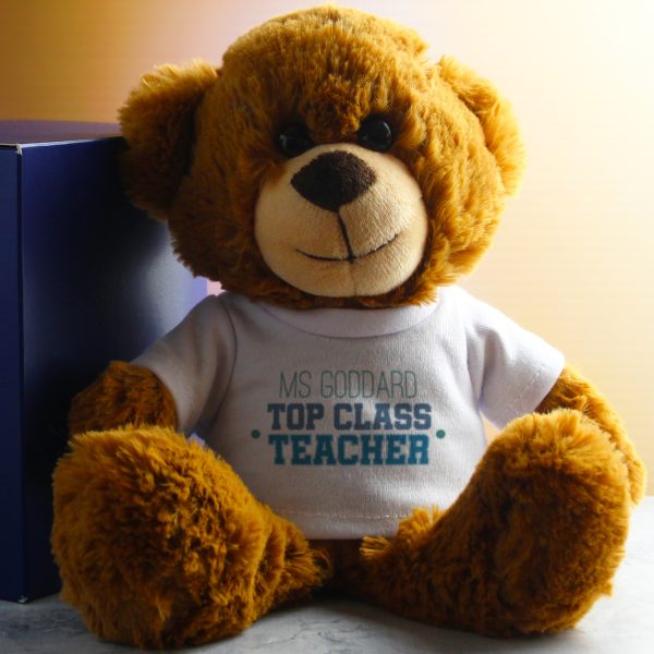 Dark Brown Teddy Bear with Top Class Teacher Design T-Shirt - Image 4