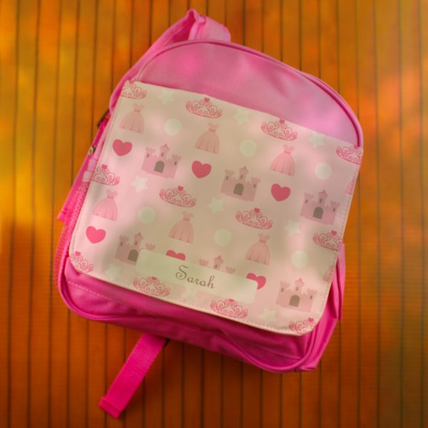Printed Kids Pink Backpack with Princess Design, Customise with Any Name - Image 4