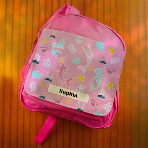 Printed Kids Pink Backpack with Mermaid Design, Customise with Any Name - Image 4