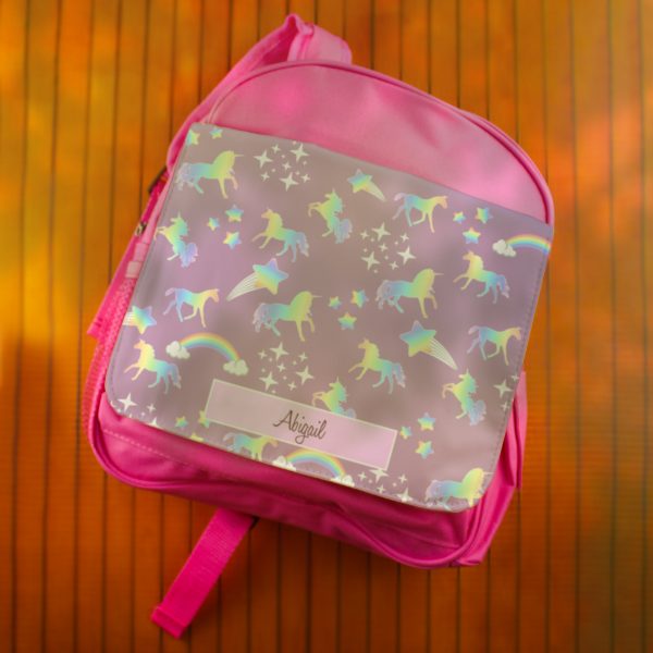 Printed Kids Pink Backpack with Unicorn Design, Customise with Any Name - Image 4