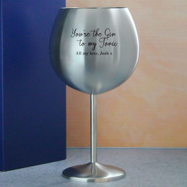 Engraved Metal Gin Balloon Glass with You're the Gin to My Tonic Design, Personalise with Any Message - Image 4