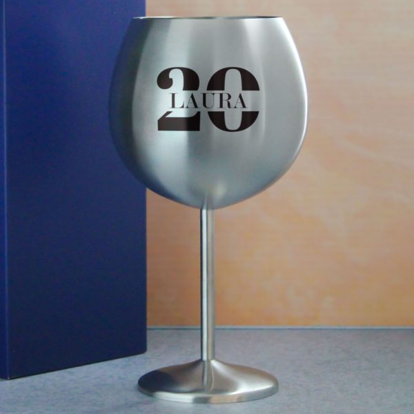 Engraved Metal Gin Balloon Cocktail Glass with Name in 20 Design - Image 4
