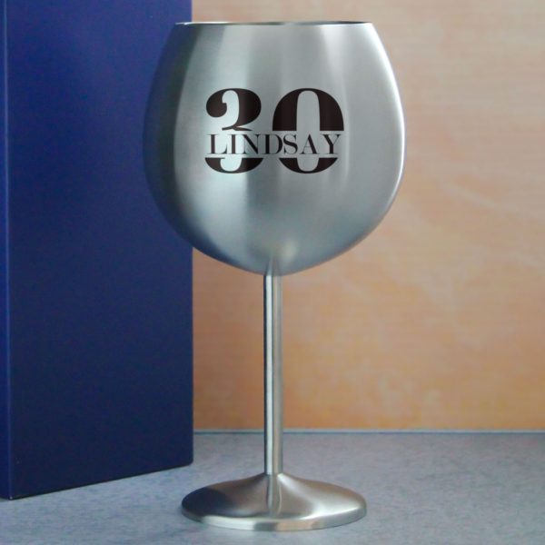 Engraved Metal Gin Balloon Cocktail Glass with Name in 30 Design - Image 4