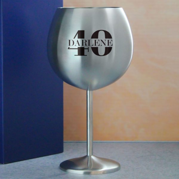 Engraved Metal Gin Balloon Cocktail Glass with Name in 40 Design - Image 4