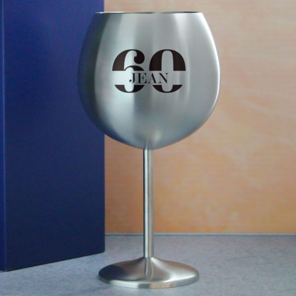 Engraved Metal Gin Balloon Cocktail Glass with Name in 60 Design - Image 4