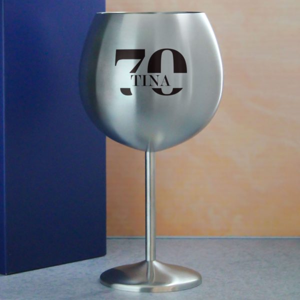 Engraved Metal Gin Balloon Cocktail Glass with Name in 70 Design - Image 4