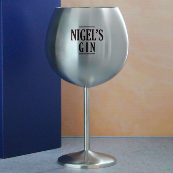 Engraved Metal Gin Balloon Cocktail Glass with Name's Gin Serif Design, Personalise with Any Name - Image 4