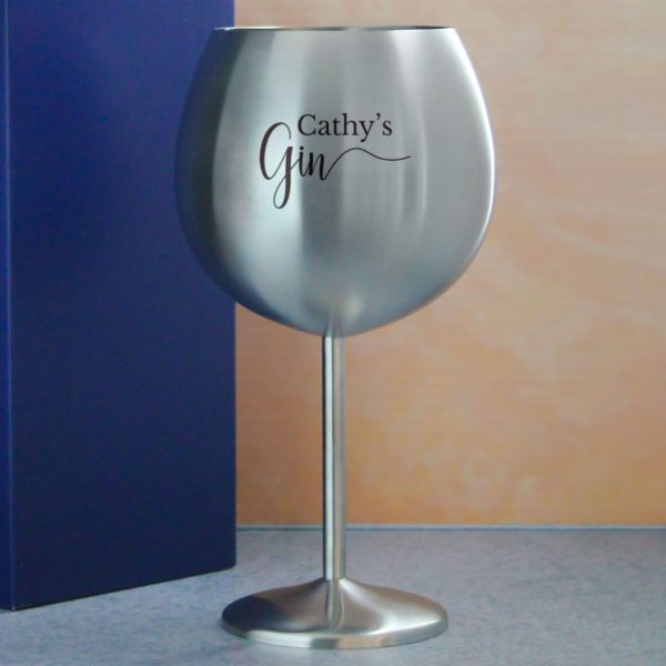 Engraved Metal Gin Balloon Cocktail Glass with Name's Gin Design, Personalise with Any Name - Image 4