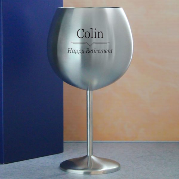 Engraved Metal Gin Balloon Glass with Line Break Design, Personalise with Any Name and Message - Image 4
