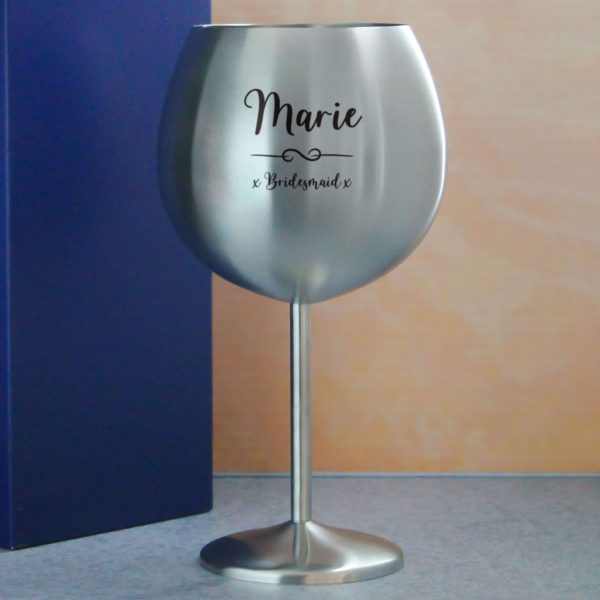 Engraved Metal Gin Balloon Glass with Flourish Design, Personalise with Any Name and Message - Image 4