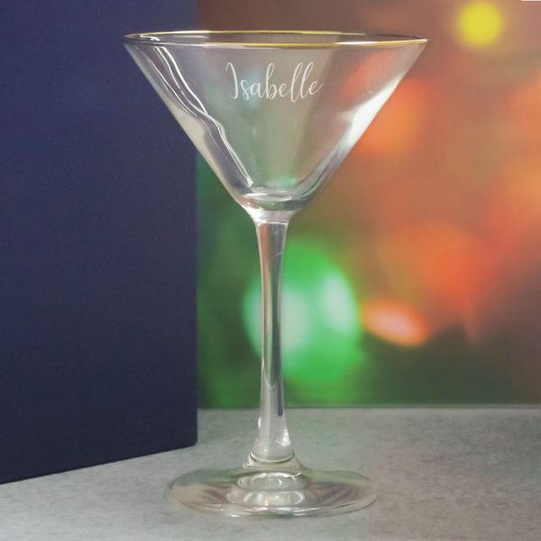 Engraved 7.5oz Gold Rim Martini Cocktail Glass with Script Name, Personalise with Any Name - Image 4