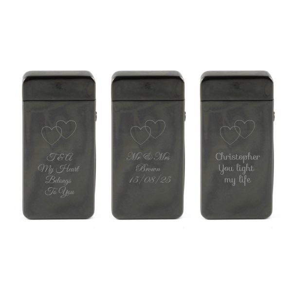 Engraved Electric Arc Lighter, Black, Overlapping Hearts - Image 4