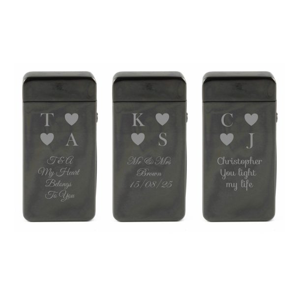 Engraved Electric Arc Lighter, Black, Heart Initials, Gift Boxed - Image 4