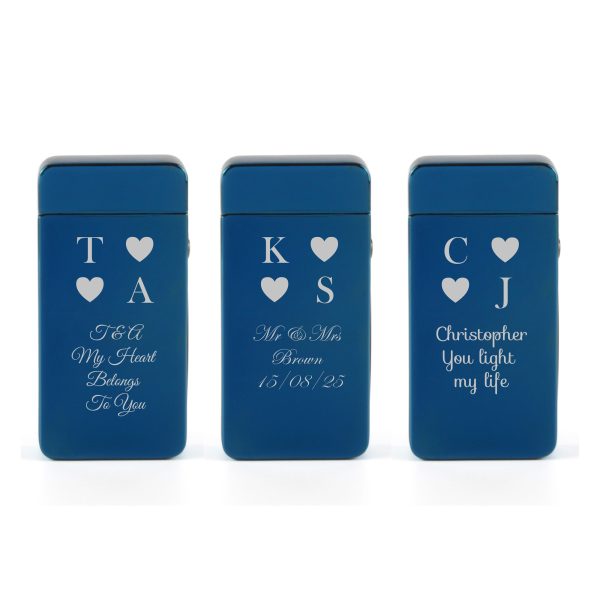 Engraved Electric Arc Lighter, Blue, Heart Initials, Gift Boxed - Image 4