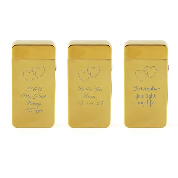 Engraved Electric Arc Lighter, Gold, Overlapping Hearts - Image 4