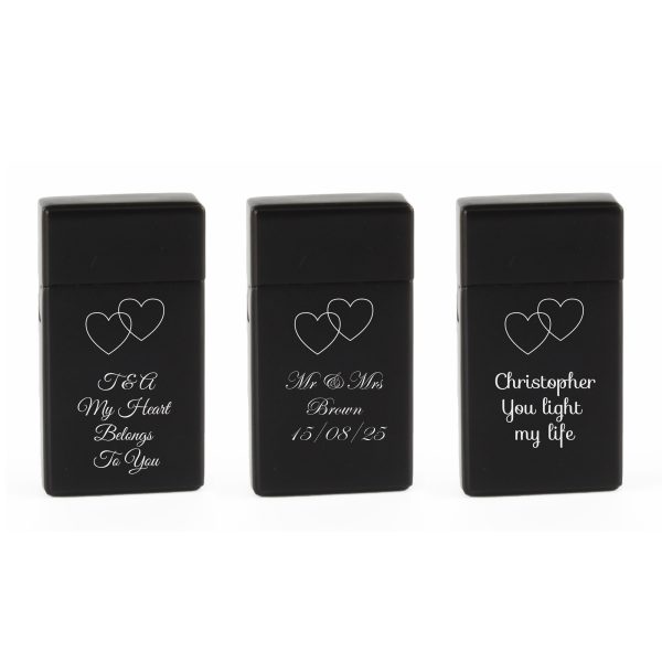 Engraved Jet Gas Lighter Black Overlapping Hearts Gift Boxed - Image 4