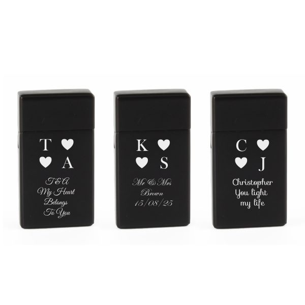 Engraved Jet Gas Lighter Black Heart Initials Gift Boxed - Image 4