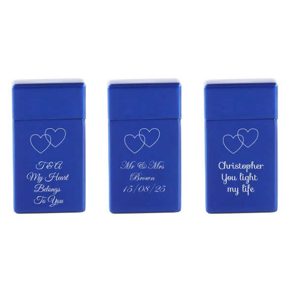 Engraved Jet Gas Lighter Blue Overlapping Hearts Gift Boxed - Image 4