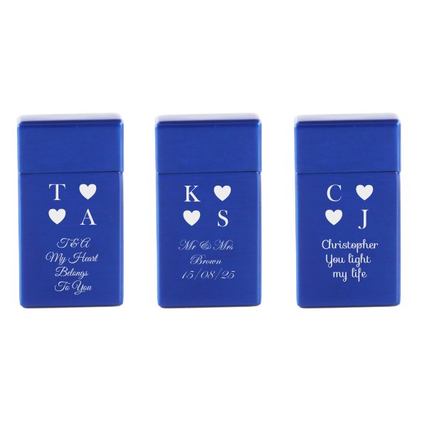 Engraved Jet Gas Lighter Blue Heart Initials Gift Boxed - Image 4