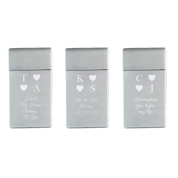 Engraved Jet Gas Lighter Silver Heart Initials Gift Boxed - Image 4