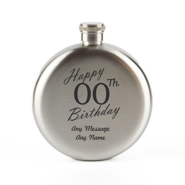 Engraved 5oz Round Steel Hip Flask Happy Custom Number Birthday - Image 4