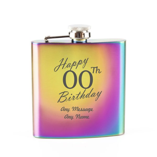 Engraved 6oz Rainbow Steel Hip Flask Happy Custom Number Birthday - Image 4
