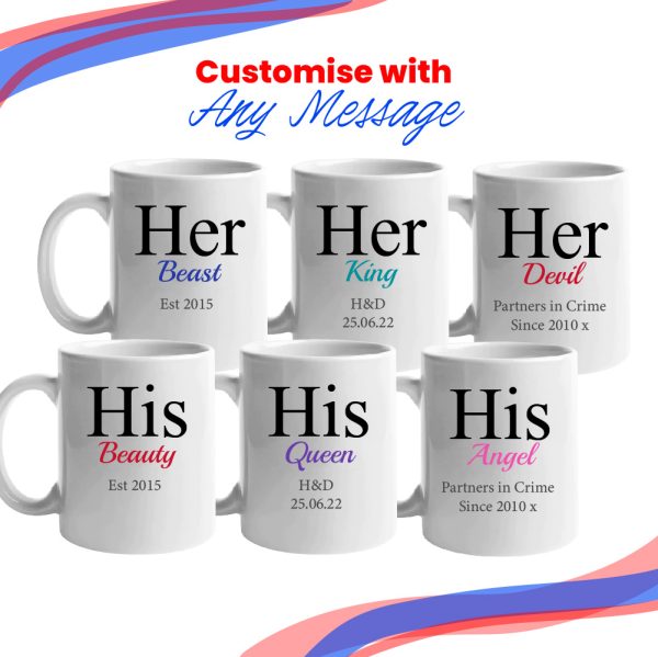 His and Hers Any Text Mug Set, Gift Boxed, Ceramic 11oz/312ml Mugs - Image 4