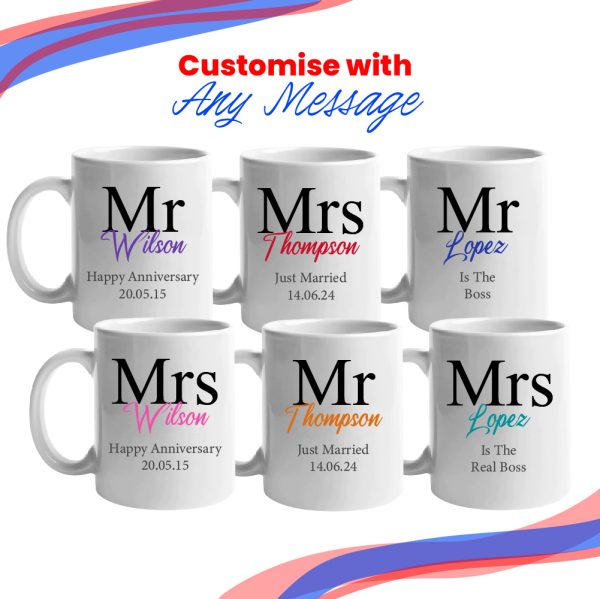 Mr and Mrs Mug Set, Classic Font Design, Ceramic 11oz/312ml Mugs - Image 4