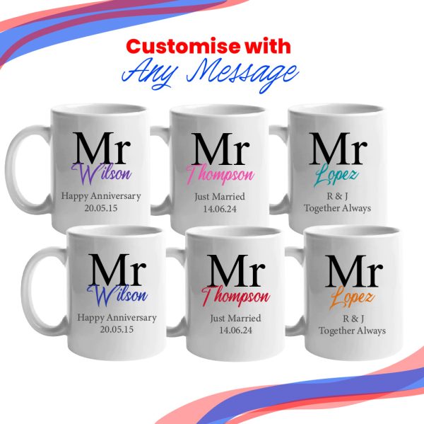 Mr and Mr Mug Set, Classic Font Design, Ceramic 11oz/312ml Mugs - Image 4