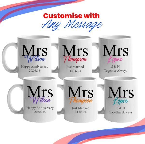 Mrs and Mrs Mug Set, Classic Font Design, Ceramic 11oz/312ml Mugs - Image 4