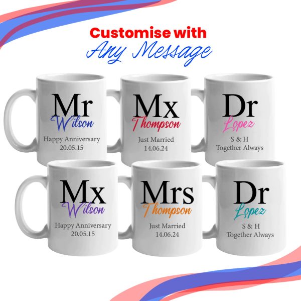 Gender Neutral Wedding Mug Set, Mx and Mx Classic Font Design - Image 4