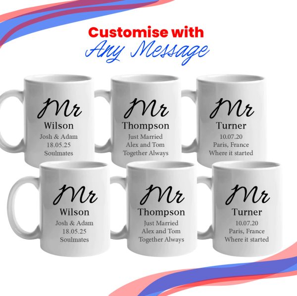 Mr and Mr Mug Set, Elegant Font Design, Ceramic 11oz/312ml Mugs - Image 4