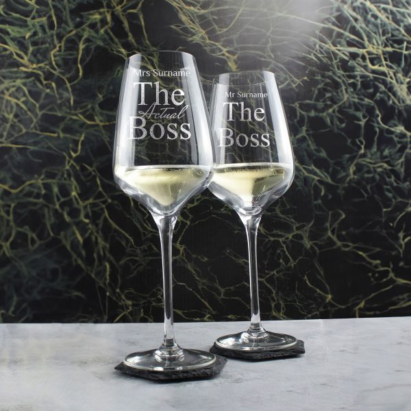 Engraved The Boss and The Real Boss Wine Sublym Glasses Set - Image 4
