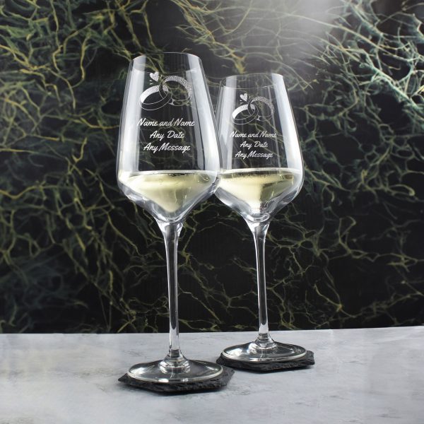 Engraved Set of Sublym Wine Glasses, Wedding Rings, 15.8oz/450ml - Image 4