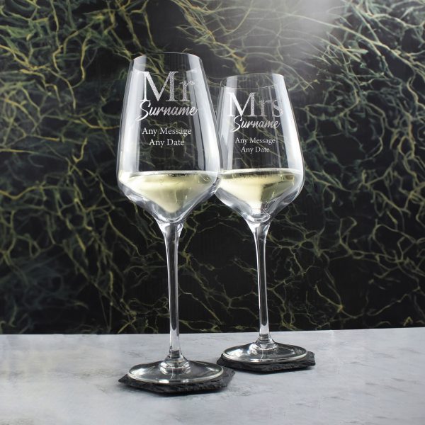 Engraved Mr and Mrs Sublym Wine Glasses, 15.8oz/450ml, Classic Font - Image 4