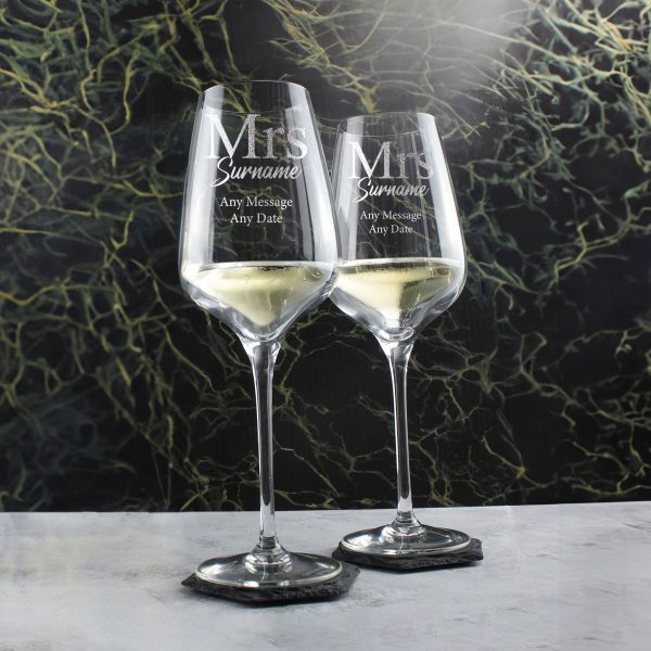 Engraved Mrs and Mrs Sublym Wine Glasses, 15.8oz/450ml, Classic Font - Image 4